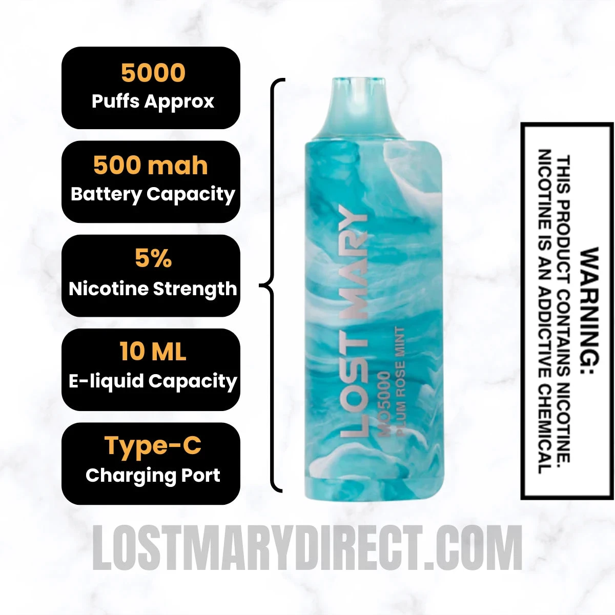 Plum Rose Mint Lost Mary MO5000 Disposable Vape Specifications