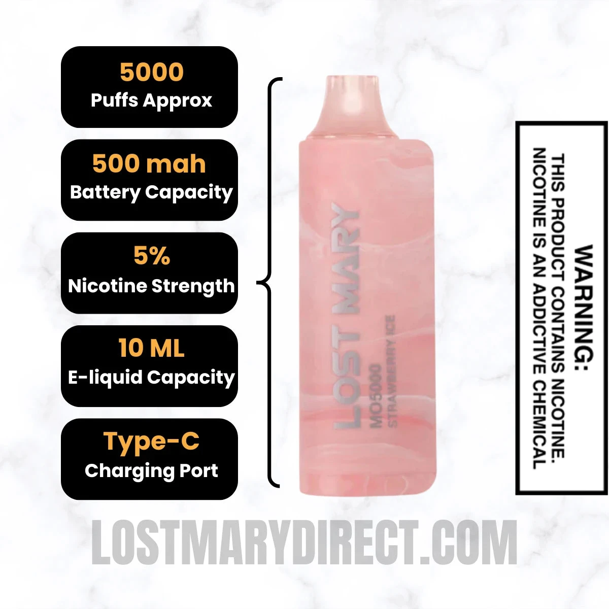 Strawberry Ice Lost Mary MO5000 Disposable Vape Specifications