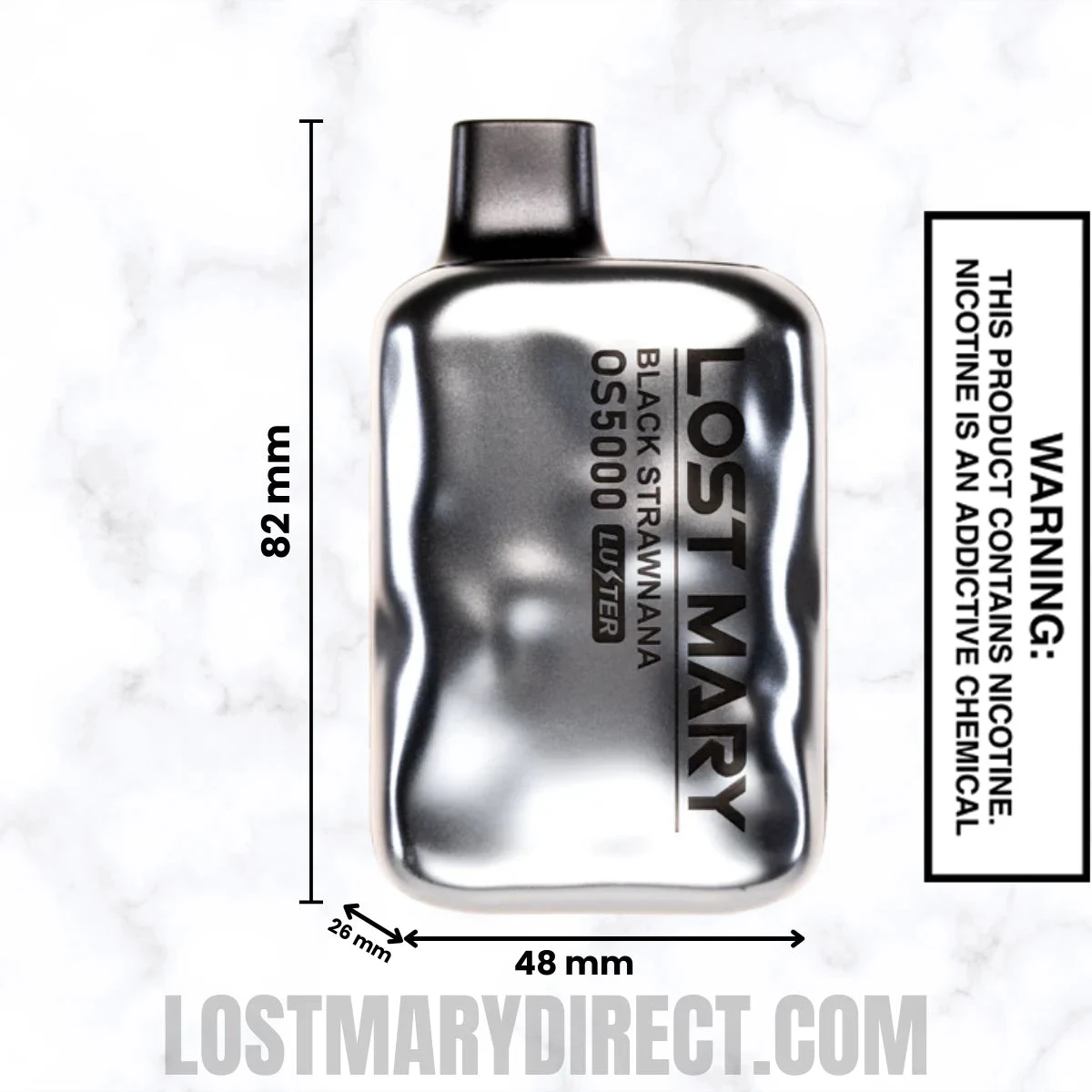 Black Strawnana Lost Mary OS5000 Luster Edition Vape Diposable Vape Dimensions