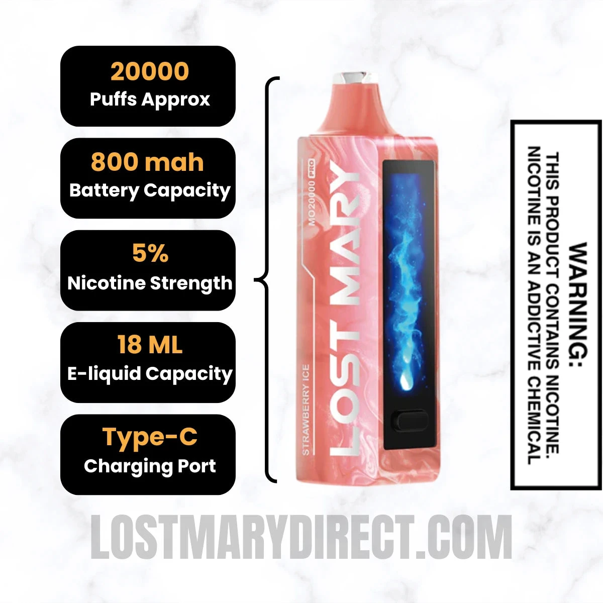 Strawberry Ice Lost Mary MO20000 PRO Diposable Vape Specifications