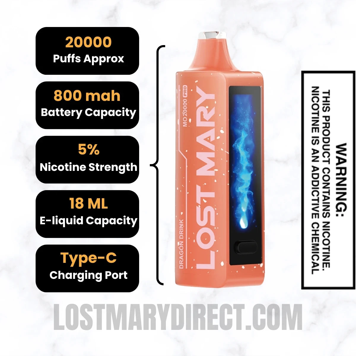 Dragon Drink Lost Mary MO20000 PRO Diposable Vape Specifications
