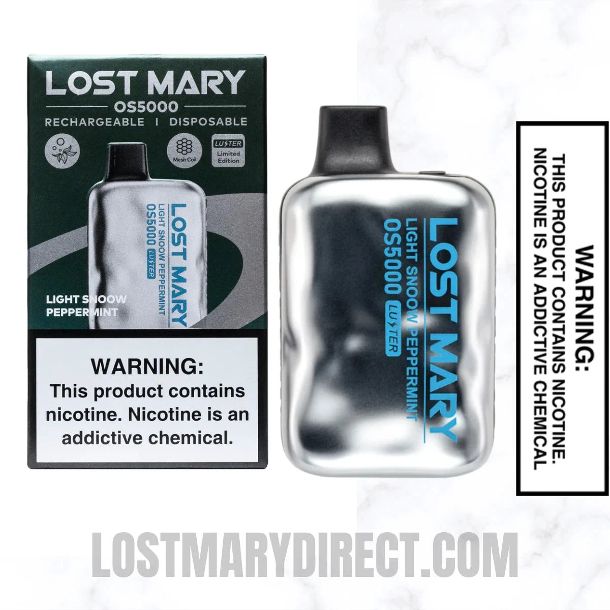 Light Snow Peppermint Lost Mary OS5000 Luster Edition Vape With Package Box