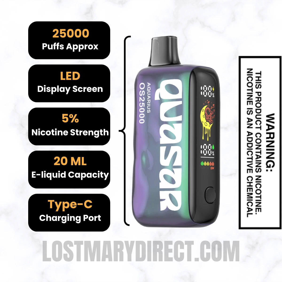 Aquarius Lost Mary Quasar OS25000 Diposable Vape Specifications