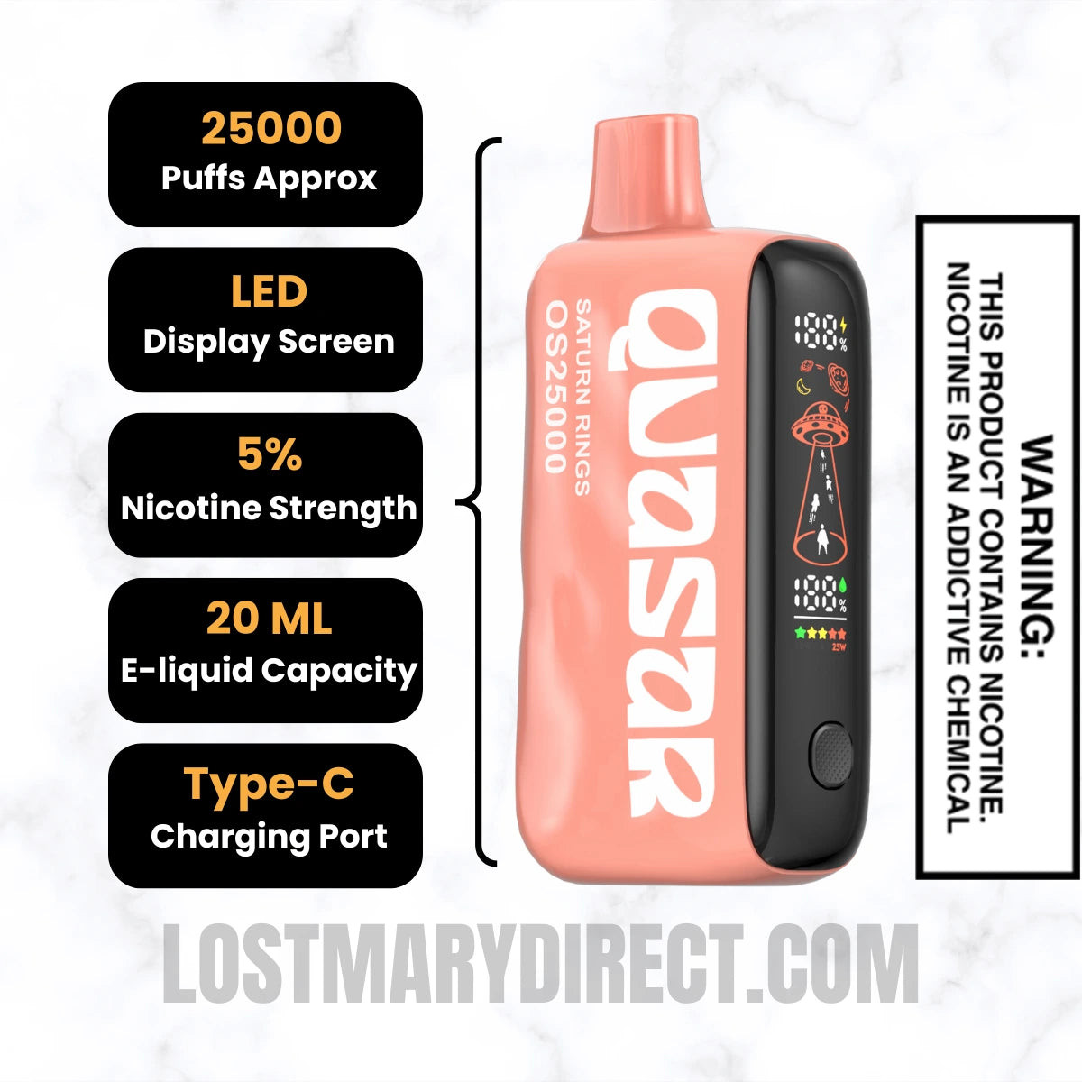 Saturn Rings Lost Mary Quasar OS25000 Diposable Vape Specifications