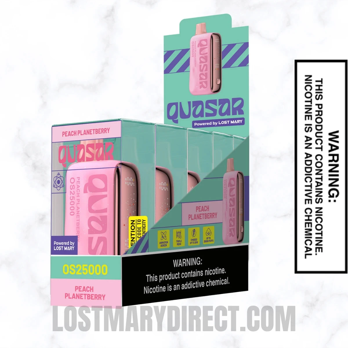 Peach Planetberry Lost Mary Quasar OS25000 Diposable Vape with pack of 5