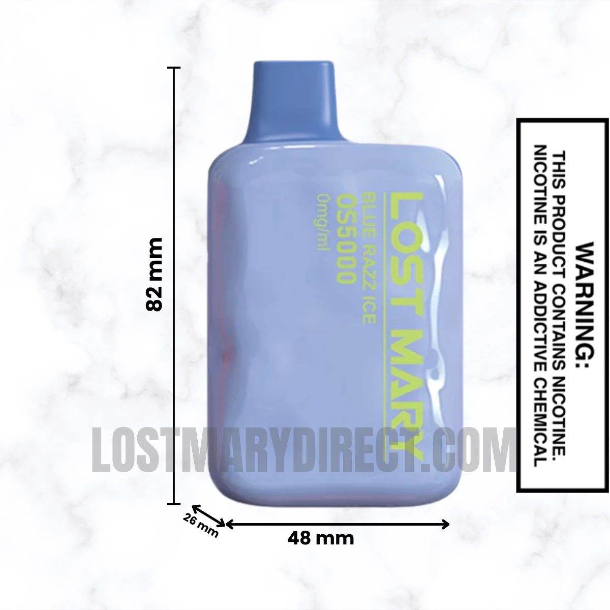 Blue Razz Ice Lost Mary OS5000 Zero Nicotine Vape Dimension