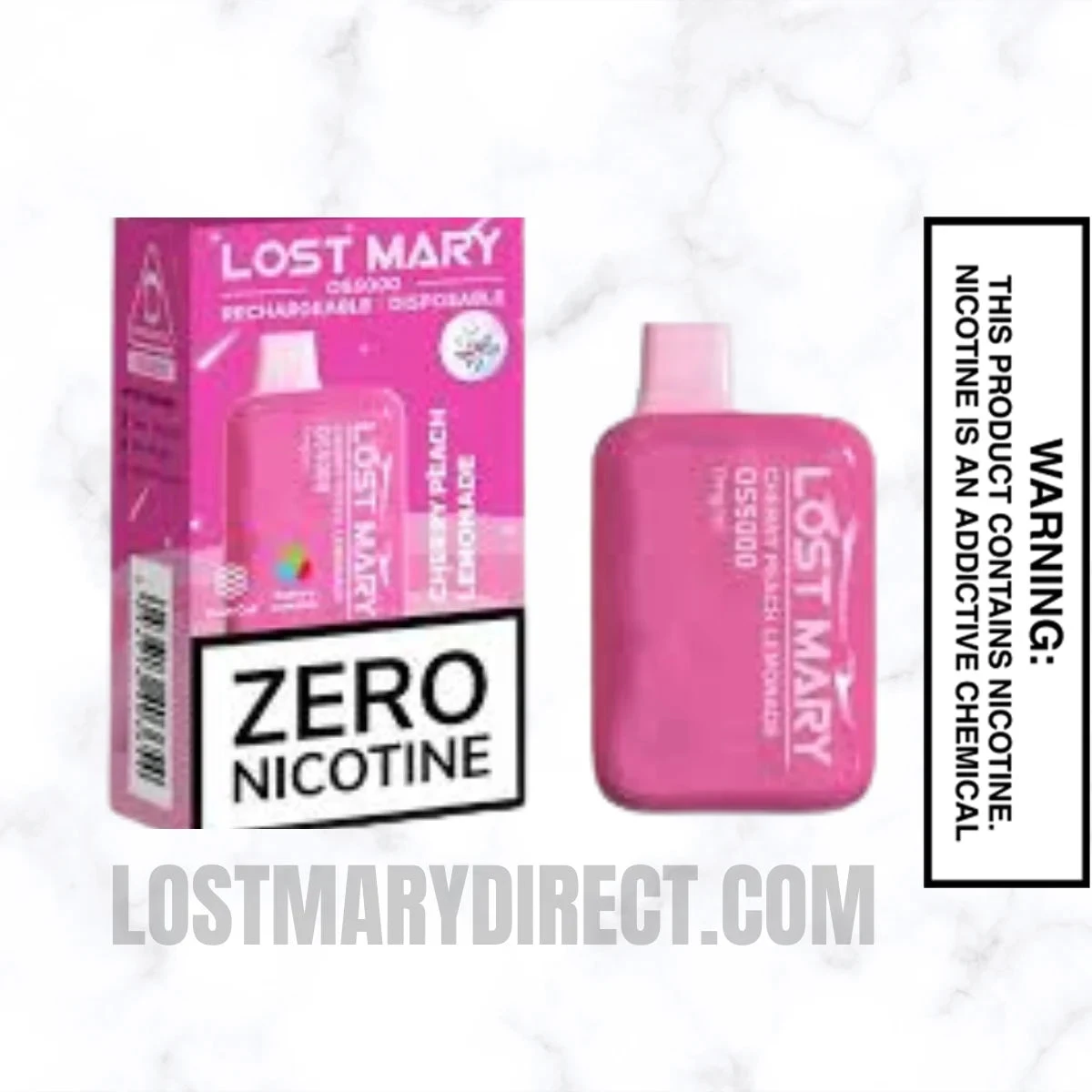 Cherry Peach Lemonade Lost Mary OS5000 Zero Nicotine Vape Package