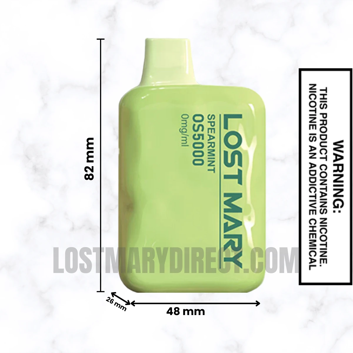 Spearmint Lost Mary OS5000 Zero Nicotine Vape Dimension