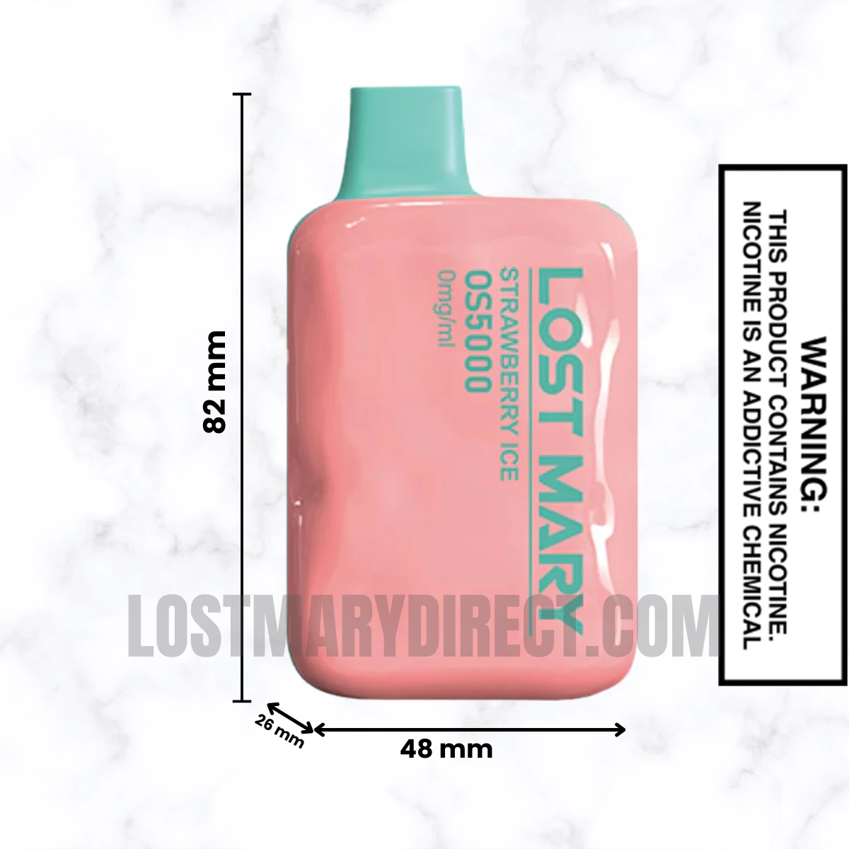 Strawberry Ice Lost Mary OS5000 Zero Nicotine Vape Dimension