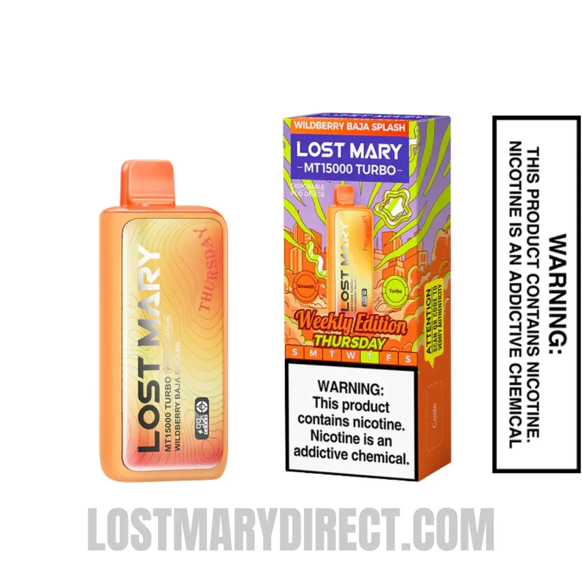 Wildberry Baja Splash Lost Mary MT15000 TURBO (Thursday) Vape With Package Box