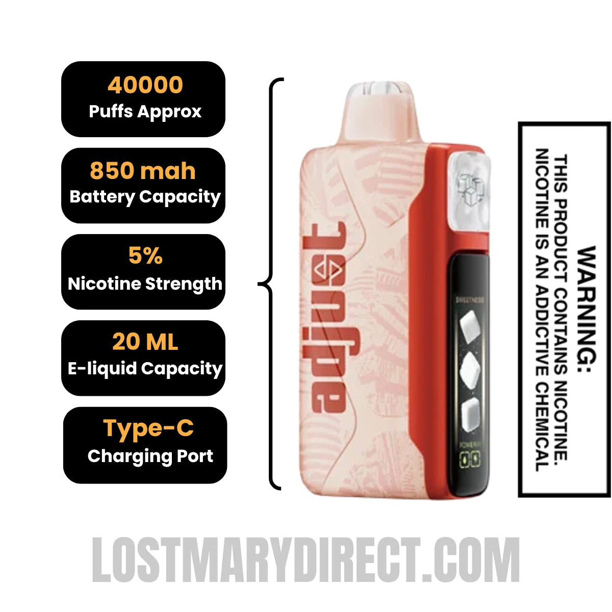 Watermelon Roll Ups Adjust MySweet 40K Disposable Vape Specifcations
