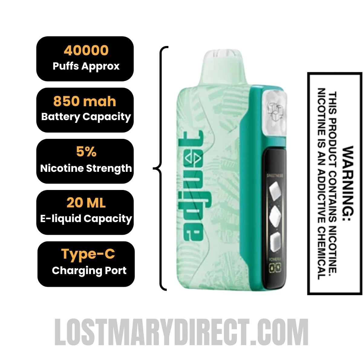 Wintergreen Savers Adjust MySweet 40K Disposable Vape Specifcations