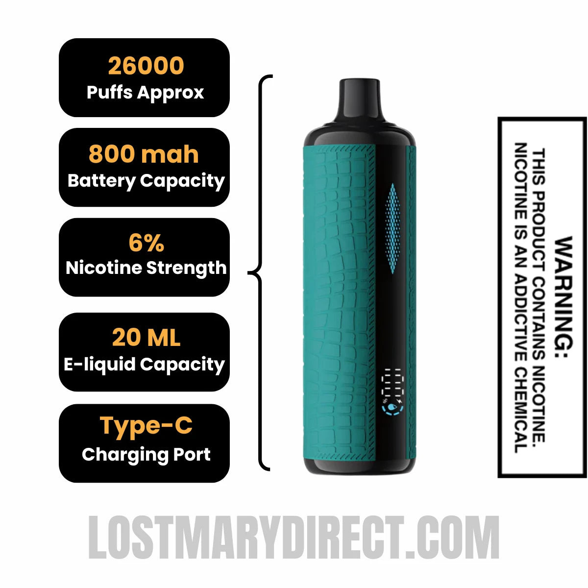 Fresh Melon Urban Tale x Lost Mary E-Hookah Disposable Vape Specifications