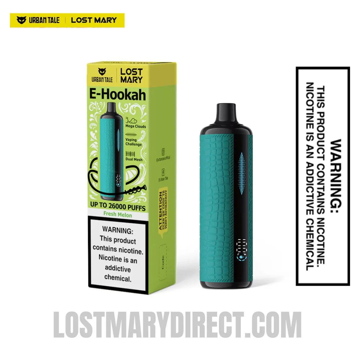 Fresh Melon Urban Tale x Lost Mary E-Hookah Disposable Vape with Package box