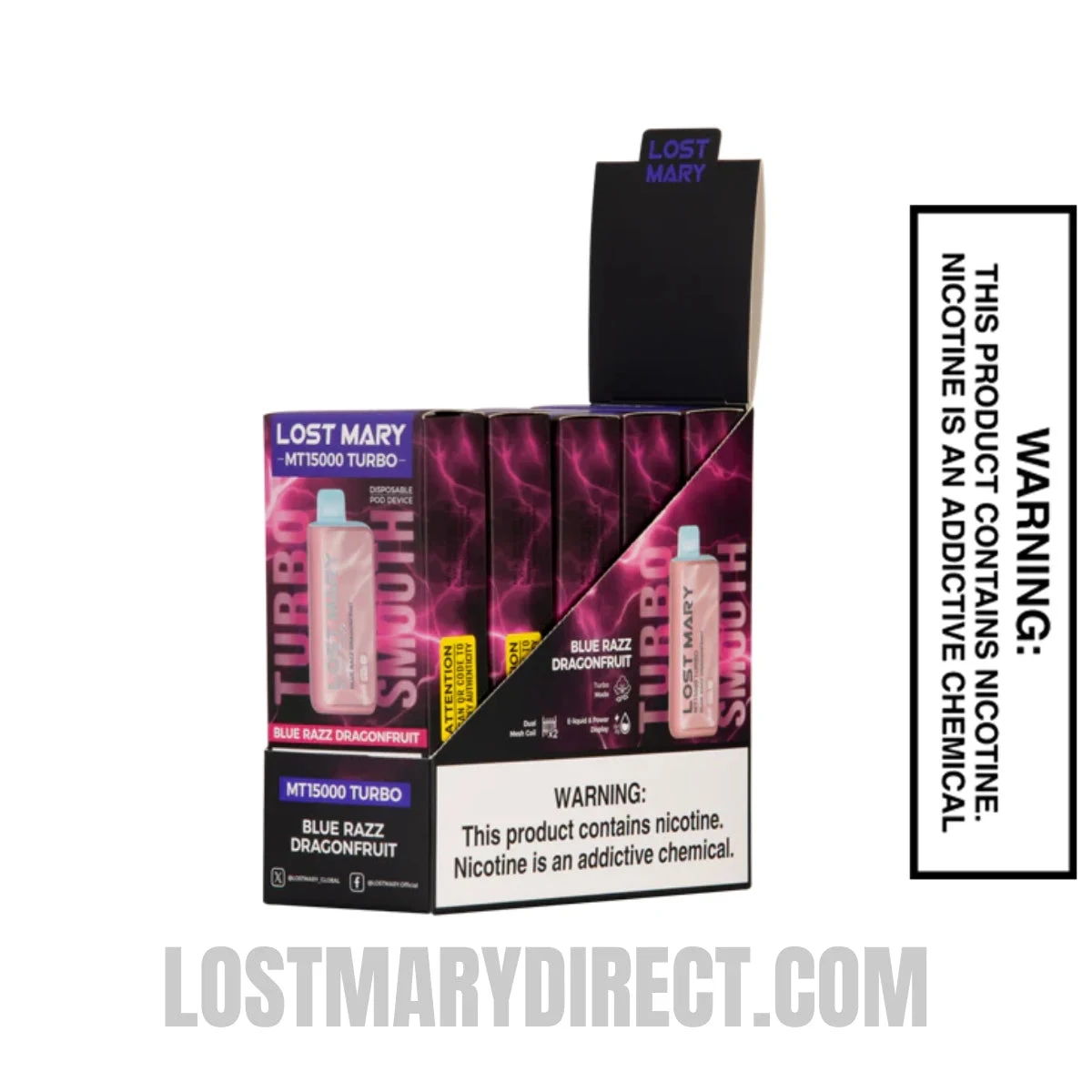 Blue Razz Dragonfruit Lost Mary MT15000 Turbo with bundle box