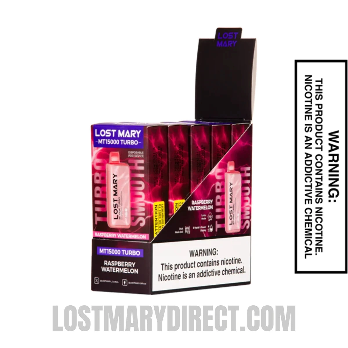 Raspberry Watermelon Lost Mary MT15000 Turbo Vape with bundle box