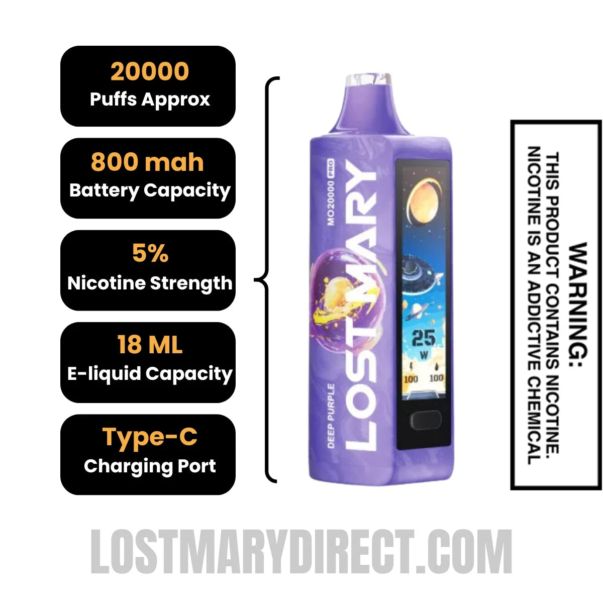Deep Purple Lost Mary MO20000 Pro Vape Specifications
