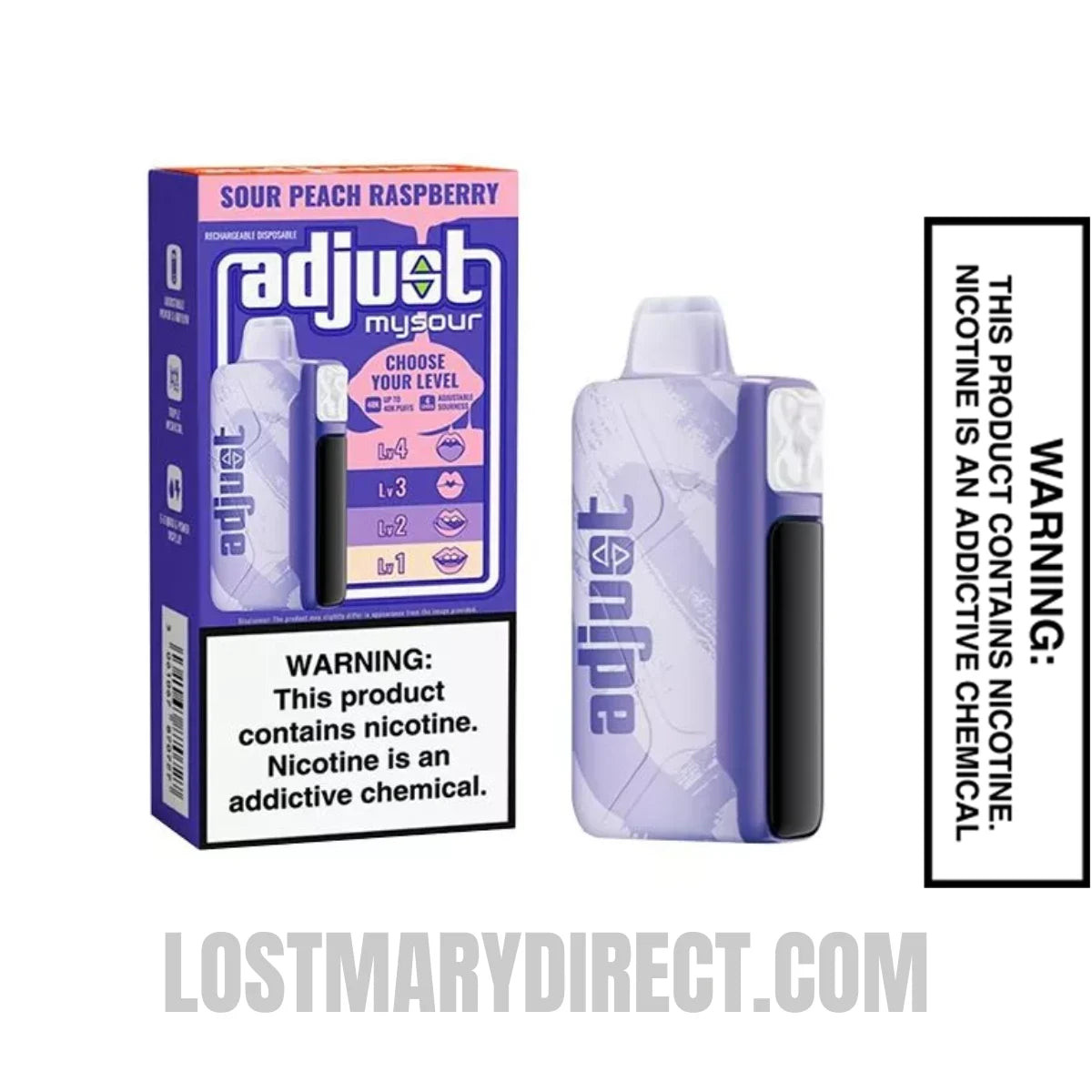 Sour Peach Raspberry Adjust MySour 40K Disposable Vape Package