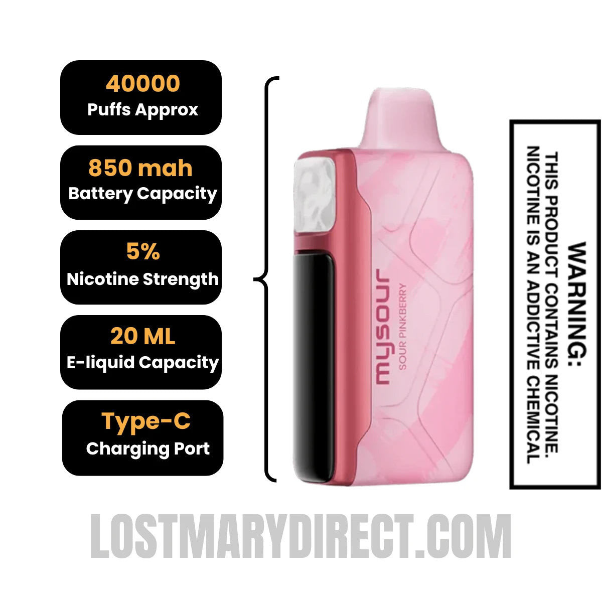 Sour Pinkberry Adjust MySour 40K Disposable Vape Specification