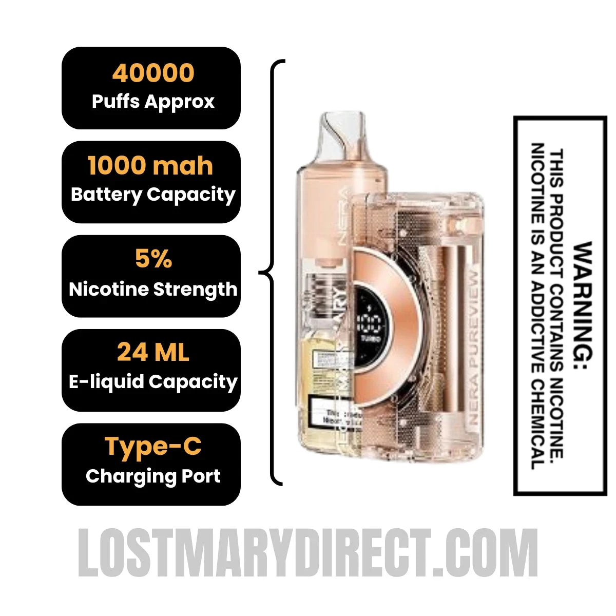 Pineapple Passion Orange Lost Mary Nera Pureview 40K Vape Kit Specification