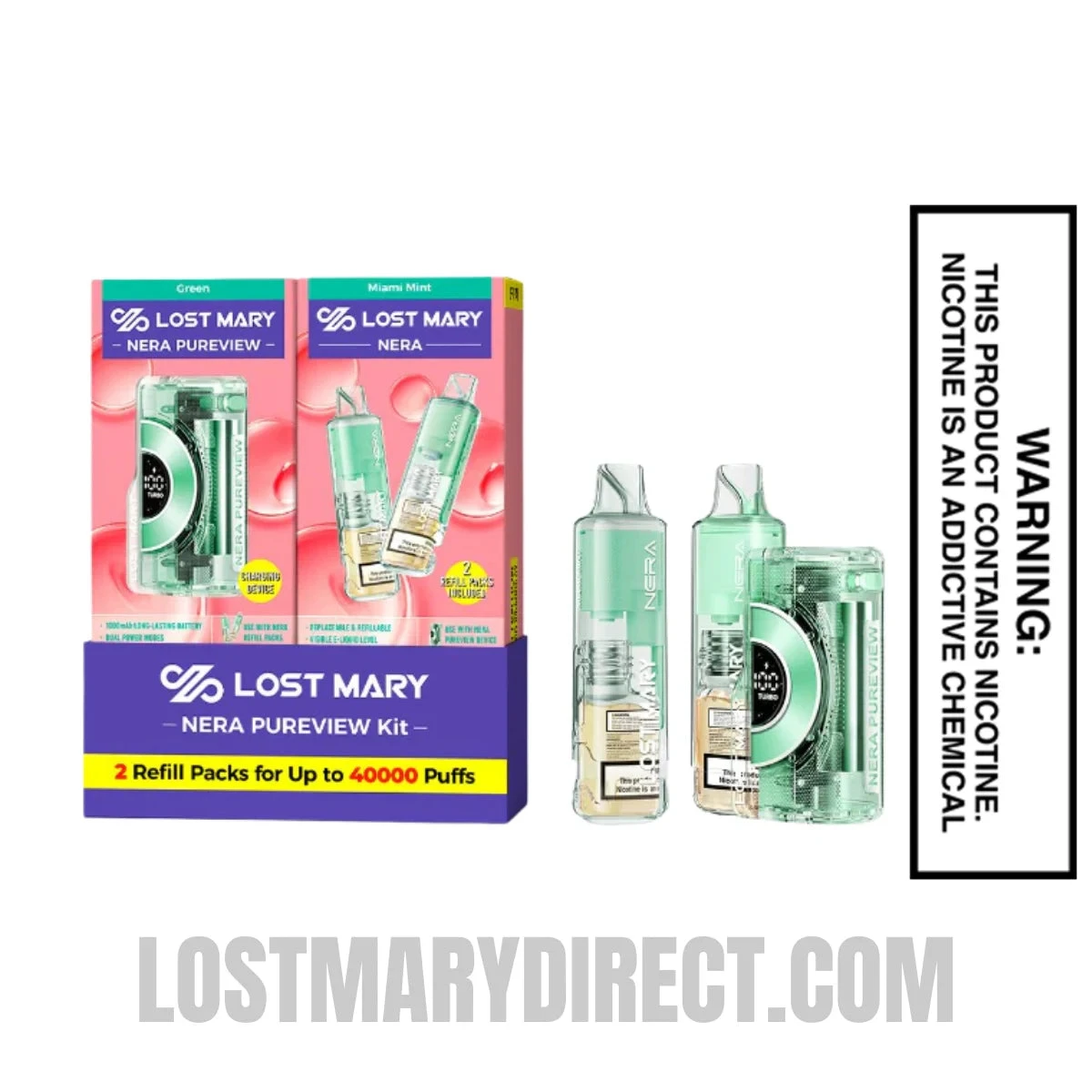 Miami Mint Lost Mary Nera Pureview 40K Vape Kit with Package Box