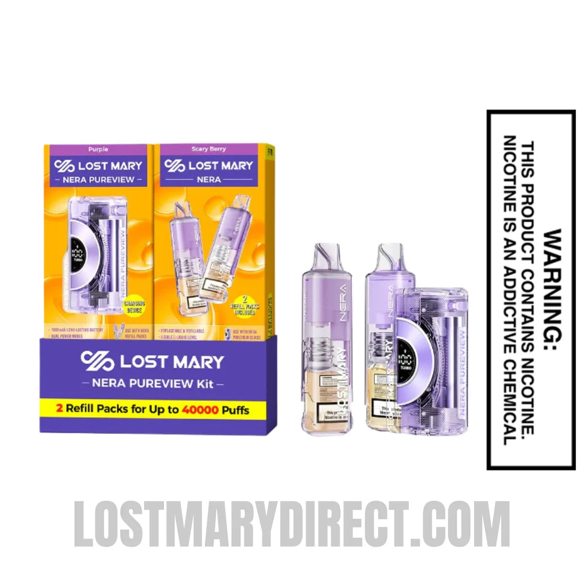 Scary Berry Lost Mary Nera Pureview 40K Vape Kit with Package Box