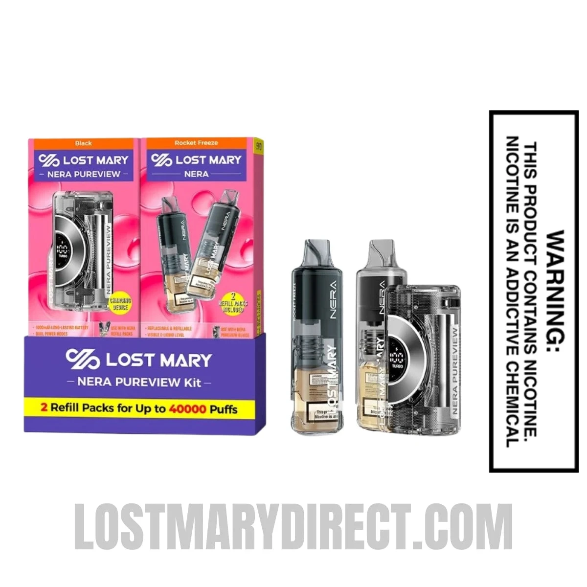 Rocket Freeze Lost Mary Nera Pureview 40K Vape Kit Package