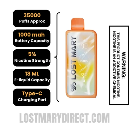 Tropical Lemonade Lost Mary MT35000 Turbo Disposable Vape with Specification
