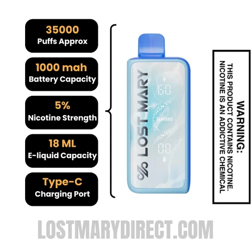 Blue Razz Lemonade Lost Mary MT35000 Turbo Disposable Vape with Specification
