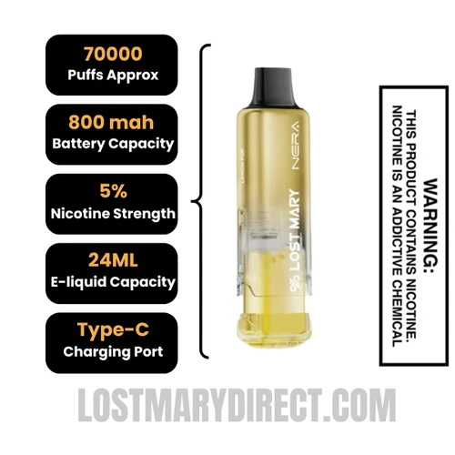 Lemon Pop Lost Mary Nera Fullview 70k Vape Pod Specifications
