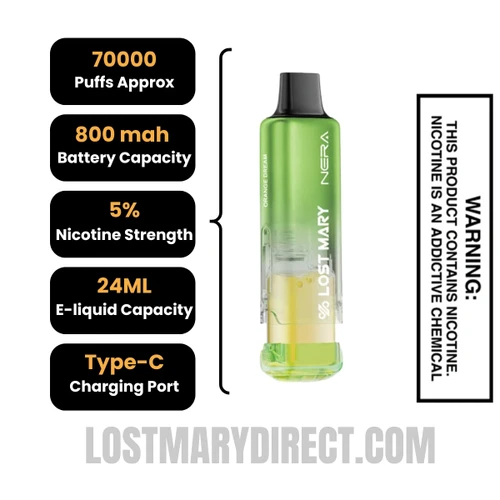 Orange Dream Lost Mary Nera Fullview 70k Vape Pod Specifications