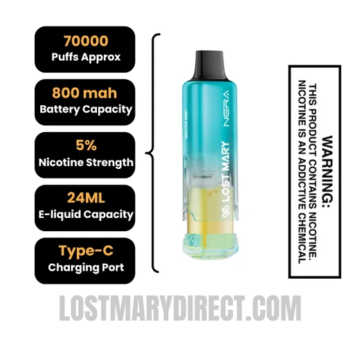 Winter Mint Lost Mary Nera Fullview 70k Vape Pod Specifications
