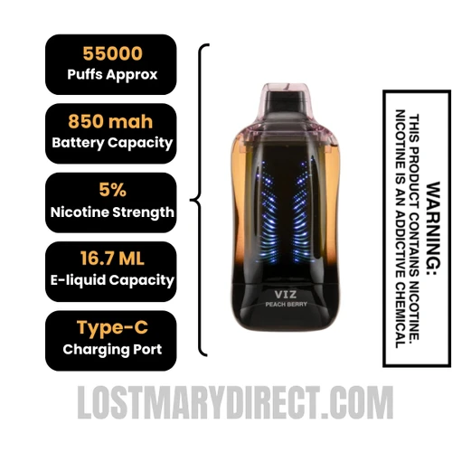 Peach Berry Lost Mary VIZ 55K Disposable Vape Specifications