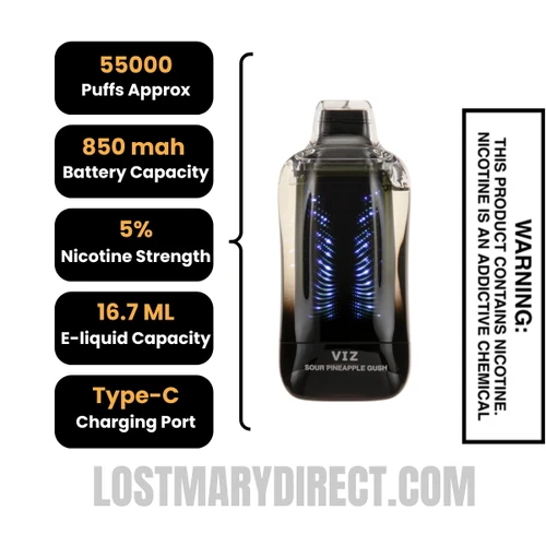 Sour Pineapple Gush Lost Mary VIZ 55K Disposable Vape Specifications