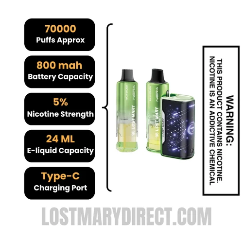 Baja Splash & Hawaiian Punch Lost Mary Nera Fullview 70K Disposable Vape Kit with specification