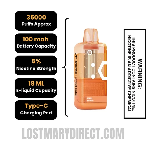 Maui Punch Off Stamp X Crystal Cube 35K Disposable Vape Pod with Specifications