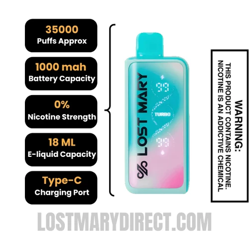 Miami Mint Lost Mary MT35000 Disposable Vape - 0% Nic with Specifications