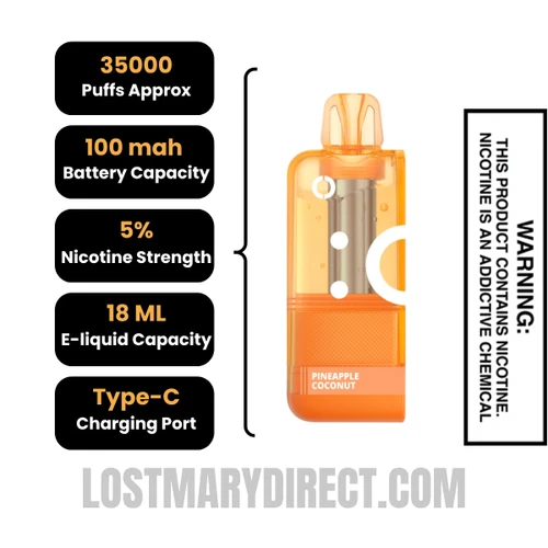 Pineapple Coconut Off Stamp X Crystal Cube 35K Disposable Vape Pod Specifications