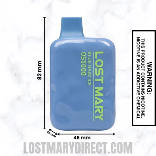 Blue Razz Ice Lost Mary OS5000 Disposable Vape Dimensions