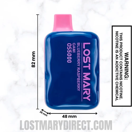 Blueberry Raspberry Gami Lost Mary OS5000 Disposable Vape Dimensions