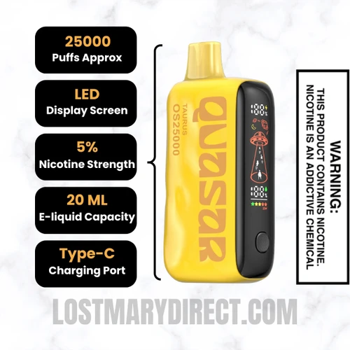 Taurus Lost Mary Quasar OS25000 Diposable Vape Specifications