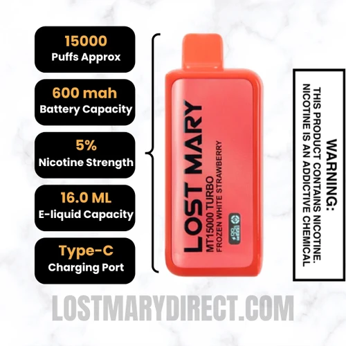 White Strawberry Lost Mary MT15000 TURBO Frozen  Edition Specifications