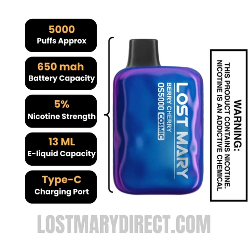Berry Cherry Lost Mary OS5000 Cosmic Disposable Vape Specifications