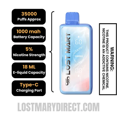 White Gami Lost Mary MT35000 Turbo Vape Specification