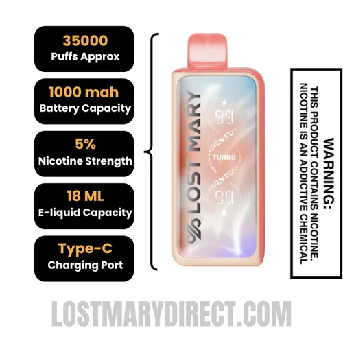 Strawmelon Peach Lost Mary MT35000 Turbo Vape Specification