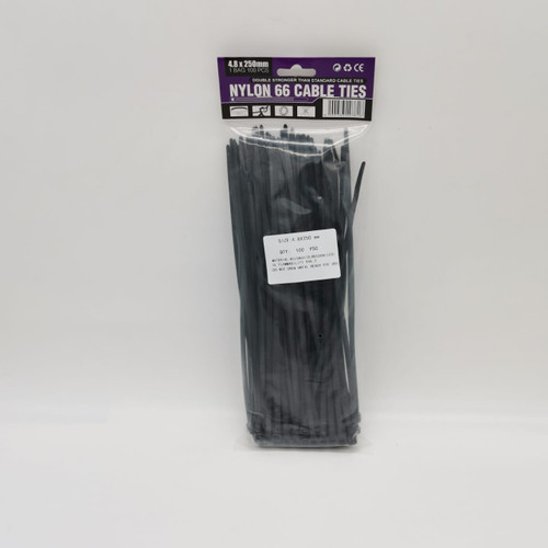 Nylon cable ties 10" x 4.8mm black (100pcs/pkt)