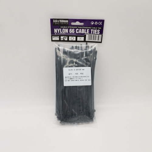 Nylon cable ties 6" x 3.6mm black (100pcs/pkt)