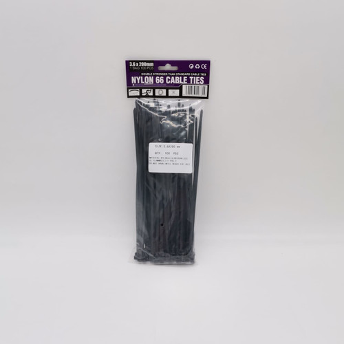 Nylon cable ties 8" x 3.6mm black (100pcs/pkt)