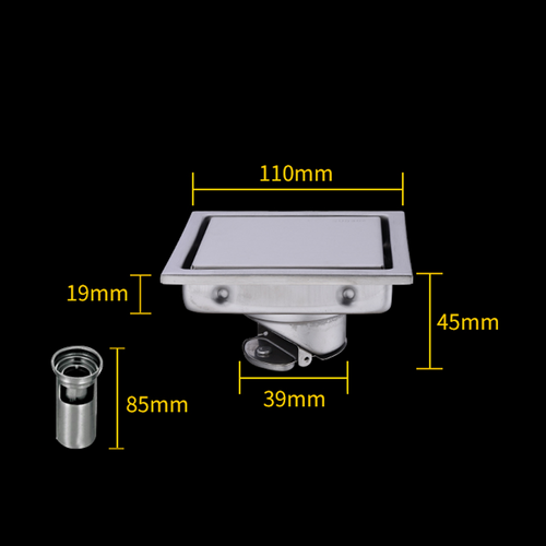 S/S hidden floor drain 110*110*66mm