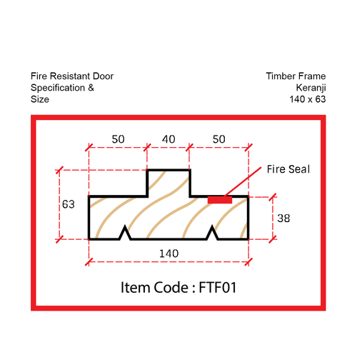 One hour fire rated door HG-001 900mm x 2100mm x 38mm with frame